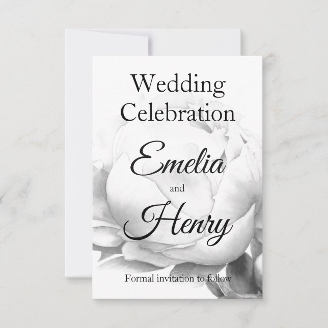 Schwarz-weiße Peelingkunst elegante Blumenkunst Save The Date (Vorderseite)