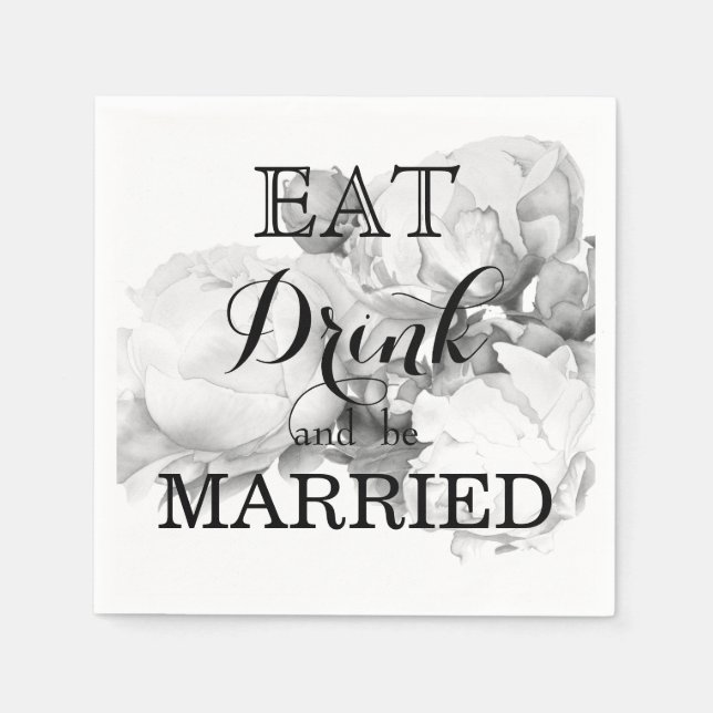 Schwarz-weiße Peelingkunst elegante Blumenkunst Serviette (Vorderseite)