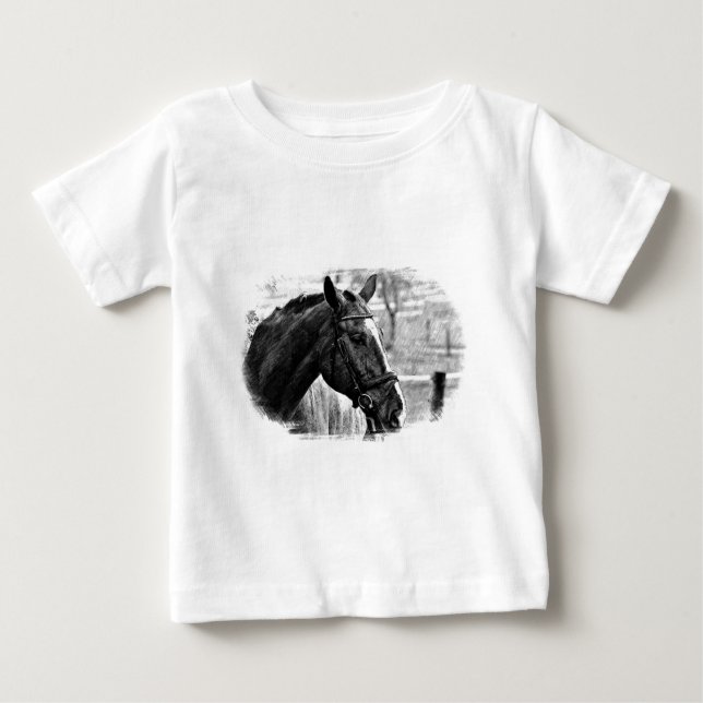 Schwarz-weiße Pferdekizze Baby T-shirt (Vorderseite)