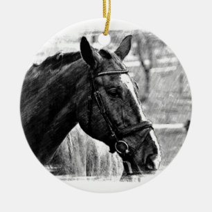Schwarz-weiße Pferdekizze Keramik Ornament