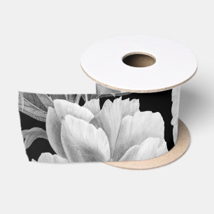 Schwarz-weiße Pfingstrosen Aquarell-Blumen Satinband