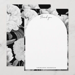Schwarz-weiße Pfingstrosen Wasserfarbe Floral Dankeskarte