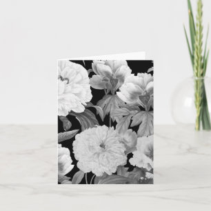 Schwarz-weiße Pfingstrosen Wasserfarbe Floral Karte