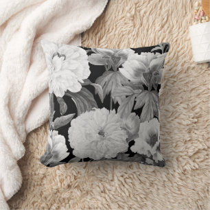 Schwarz-weiße Pfingstrosen Wasserfarbe Floral Kissen