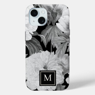 Schwarz-weiße Pfingstrosen-Wasserfarben-Blumen-Mon Case-Mate iPhone Hülle