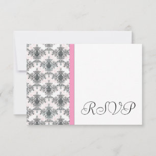 Schwarz-weiße PInk Damask Wedding UAWG Reply Cards RSVP Karte