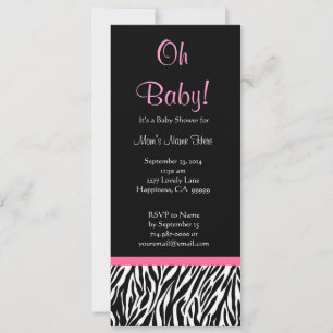 Schwarz-weiße Pink Zebra Print Baby Dusche Einladung