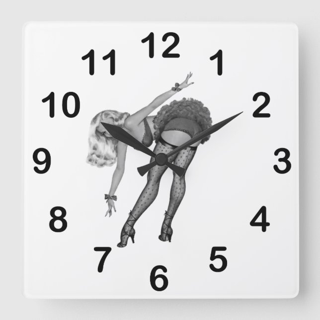 Schwarz-weiße PinUp-Girls der Wall-Uhr (19) Quadratische Wanduhr (Vorderseite)