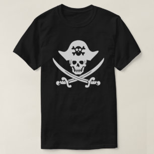 Schwarz-weiße Piratenschädelflagge T-Shirt
