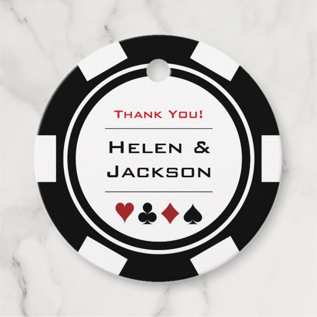 Schwarz-weiße Poker Chips Danke Vegas Wedding Geschenkanhänger (Vorderseite)
