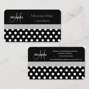 Schwarz-weiße Polka Dot Business Card Graue Monogr Visitenkarte
