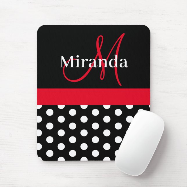 Schwarz-weiße Polka Dot Monogram Maus Pad Mousepad (Mit Mouse)