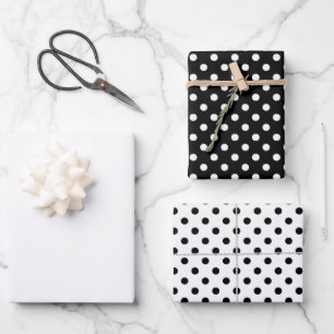 Schwarz-weiße Polka Dots Geschenkpapier Set