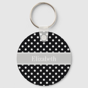 Schwarz-weiße Polka Dots Monogram Schlüsselanhänger