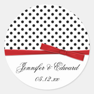 Schwarz-weiße Polka Dots Rot Save the Date Runder Aufkleber
