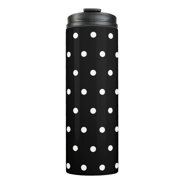 Schwarz-weiße Polka Dots Thermosbecher (Vorderseite)