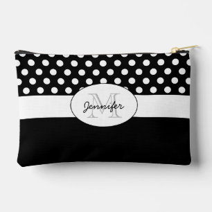 Schwarz-weiße Polka-Punkte Retromuster Monogramm Zubehörtasche