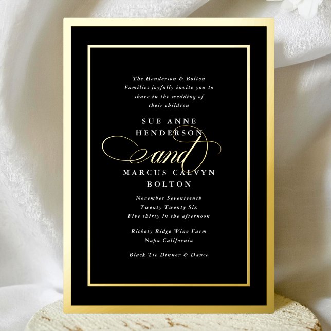 Schwarz-weiße Premium Calligrafy Gold Frame Weddin Folieneinladung (Von Creator hochgeladen)