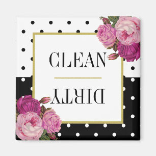 Schwarz Weiße Punkte Floral Sauber Schmutzig Gesch Magnet