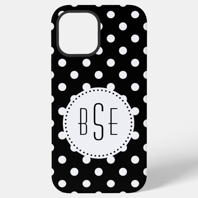 Schwarz-weiße Punkte mit Monogramm iPhone Hülle (Rückseite)