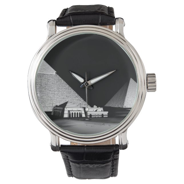 Schwarz-weiße Pyramiden Armbanduhr (Vorderseite)
