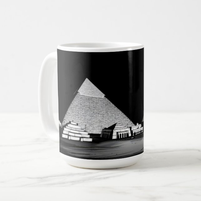 Schwarz-weiße Pyramiden Kaffeetasse (Vorderseite Links)