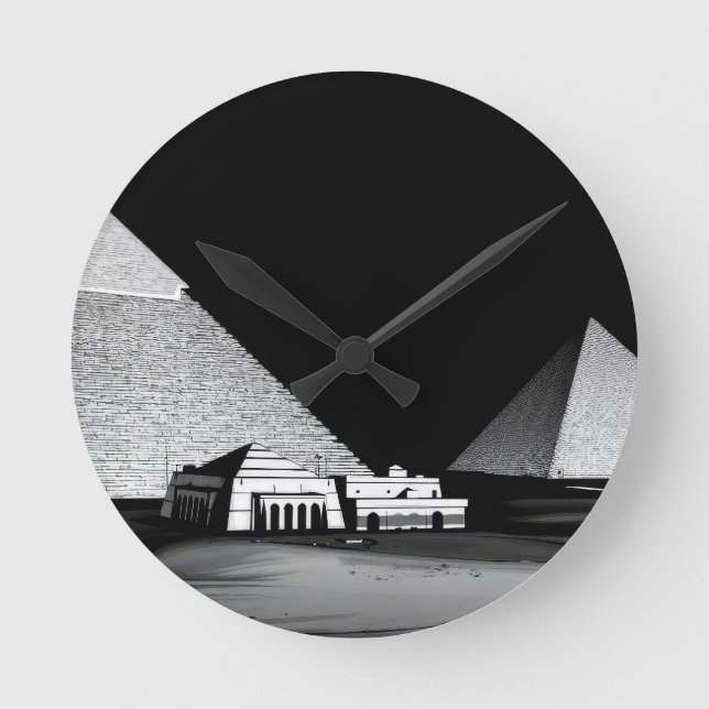 Schwarz-weiße Pyramiden Runde Wanduhr (Vorderseite)