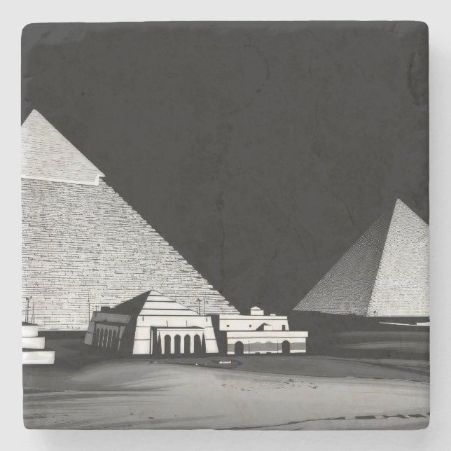 Schwarz-weiße Pyramiden Steinuntersetzer (Vorderseite)
