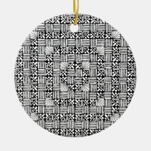 Schwarz-weiße Quadrate Streifen Muster Design Keramik Ornament