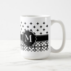 Schwarz-weiße Quatrefolie Mit Monogramm Tasse