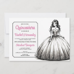 Schwarz-weiße Quinceañera Einladung