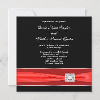 Schwarz-weiße Red Bow Black Wedding Einladung