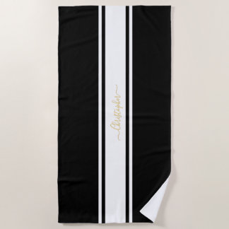 Schwarz-weiße Rennstreifen Gold Mit Monogramm Pool Strandtuch