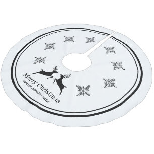 Schwarz-Weiße Rentiere mit Schneeflocken Weihnacht Polyester Weihnachtsbaumdecke