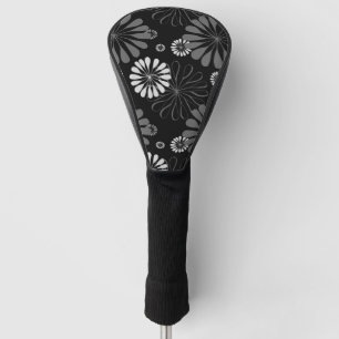 Schwarz-Weiße Retro-Blumen Golf Headcover