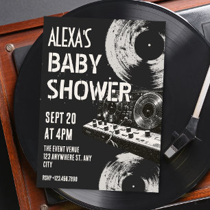 Schwarz-weiße Retro-Musik-Baby-Party Einladung