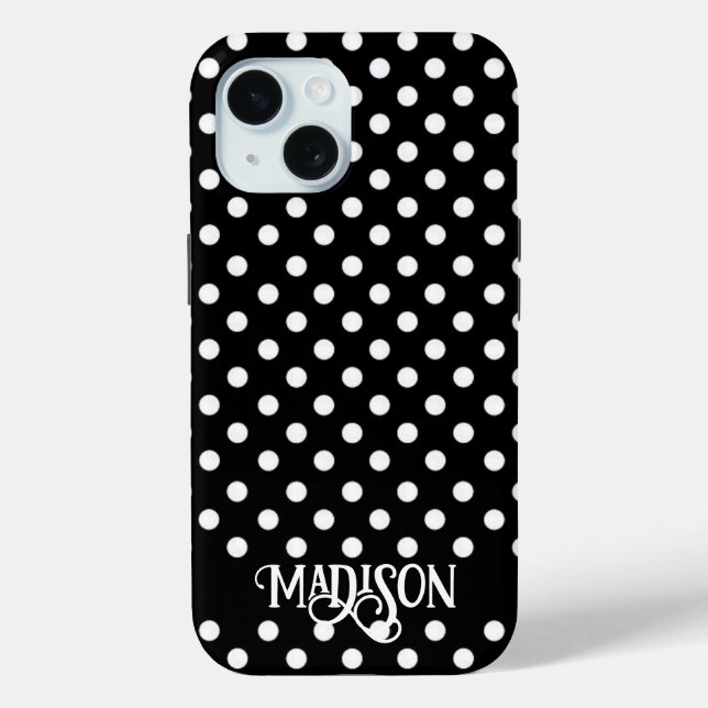 Schwarz-weiße Retro-Polka-Punkte Case-Mate iPhone Hülle (Rückseite)