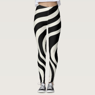 Schwarz-weiße Retro-Wellen Leggings
