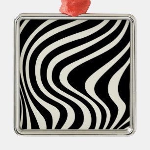 Schwarz-weiße Retro-Wellen Ornament Aus Metall