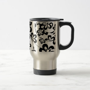 Schwarz-Weiße Ringe und Blumen Reisebecher