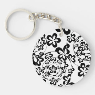 Schwarz-Weiße Ringe und Blumen Schlüsselanhänger