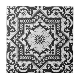 Schwarz-weiße, rissige Keramik im Azulejo-Stil Fliese