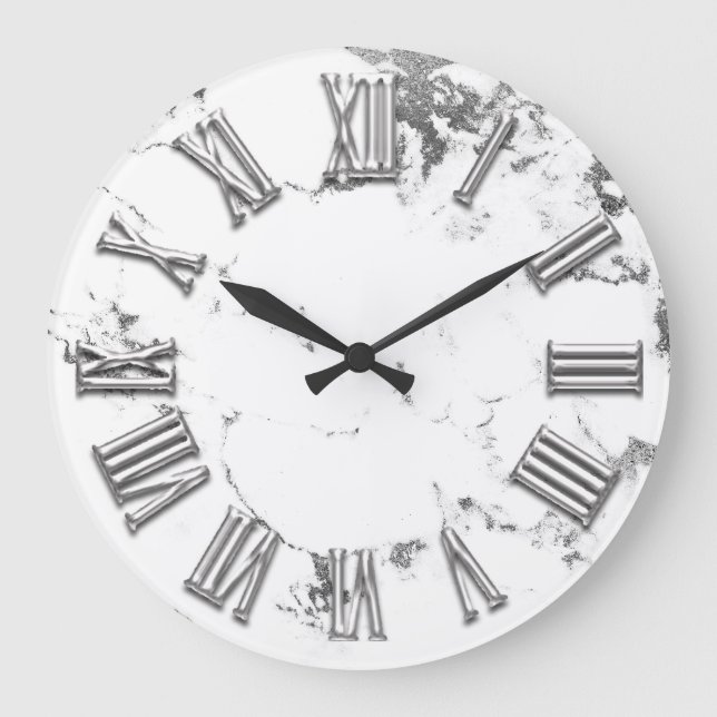 Schwarz-weiße römische Nummer aus Graumetall Große Wanduhr (Vorderseite)