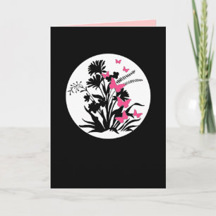 Schwarz-weiße Rosa Blume Schmetterling Beileid-Kar Karte