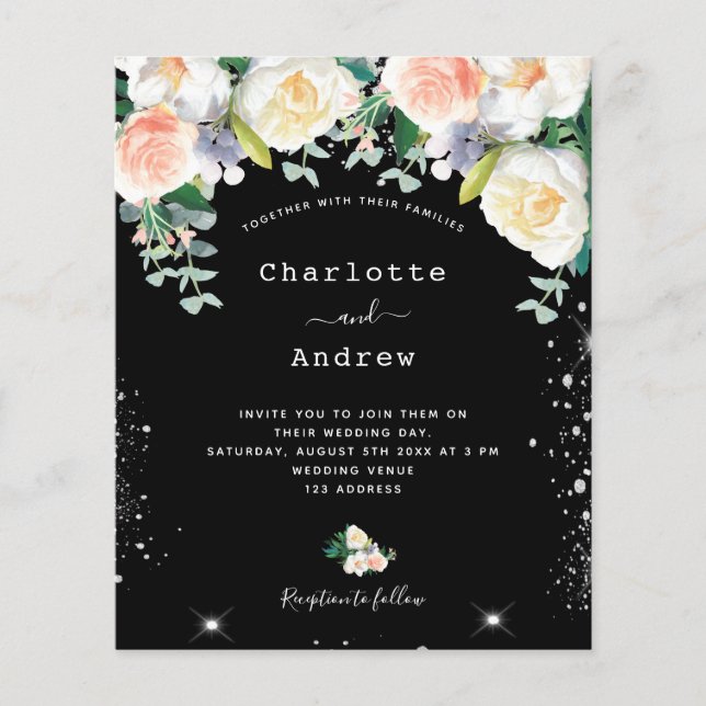 Schwarz-weiße Rosa Blumensträuße Silberhochzeit (Vorderseite)