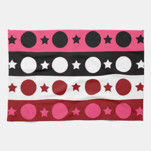 Schwarz-weiße rosa Kreissteine Streifen-Design Geschirrtuch