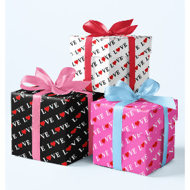 Schwarz-weiße rosa LIEBE Muster Minimalistisch Ele Geschenkpapier Set