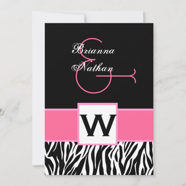 Schwarz-weiße Rosa Zebra-Hochzeit Einladung (Vorderseite)