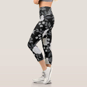 Schwarz-weiße Rose Aquarellmalerei Capri Leggings