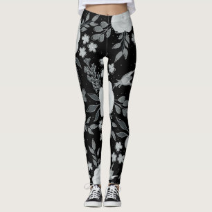Schwarz-weiße Rose Aquarellmalerei Leggings